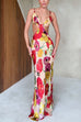 Mixiedress V Neck Cut Out Floral Print Maxi Cami Dress