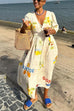 Mixiedress V Neck Button Down Tropic Print Sun-kissed Maxi Holiday Dress