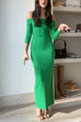 Mixiedress Off Shoulder Long Sleeves Back Slit Bodycon Maxi Dress