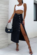 Mixiedress Button Down Slit Midi Denim Skirt