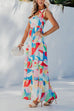 Mixiedress Bow Shoulder Ruffle Tiered Printed Flowy Maxi Cami Dress