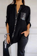 Mixiedress Rolled Up Sleeves Button Down Sequin Splice Blouse Shirt