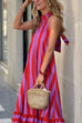 Mixiedress Halter Neck Open Back Striped Ruffle Maxi Vacation Dress