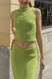 Mixiedress Cowl Neck Sweater Top and Elastic Waist Maxi Skirt Set