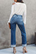 Mixiedress High Waist Straight Leg Ripped Denim Pants