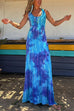 Scoop Neck Backless Criss Cross Tie Dye Maxi Dress