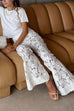 Mixiedress Elastic Waist Bell Bottoms Lace Hollow Out Pants