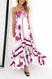 Mixiedress Spaghetti Strap High Waist Floral Print Swing Maxi Vacation Dress