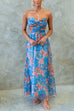 Strapless Twist Front High Waist Printed Flowy Maxi Dress