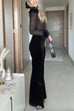 Mixiedress Feather Cuffs Bell Bottom Velvet Splice Jumpsuit