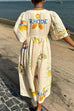 Mixiedress V Neck Button Down Tropic Print Sun-kissed Maxi Holiday Dress