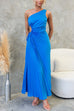 Mixiedress One Shoulder Drawstring Cut Out Waist Pleated Maxi Dress