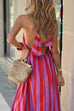 Mixiedress Halter Neck Open Back Striped Ruffle Maxi Vacation Dress