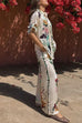 Rolled Up Sleeves Button Down Shirt Wide Leg Pants Unique Printed Set