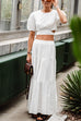 Puff Sleeves Tie Back Crop Top and Tiered Maxi Skirt Set