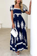 Square Neck Backless Abstract Print Maxi Dress