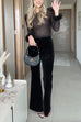 Mixiedress Feather Cuffs Bell Bottom Velvet Splice Jumpsuit