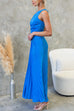 Mixiedress One Shoulder Drawstring Cut Out Waist Pleated Maxi Dress