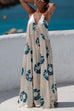 Mixiedress Halter V Neck Open Back Printed Swing Maxi Vacation Dress