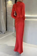 Mixiedress Round Neck Long Sleeves Satin Maxi Party Dress