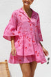 Mixiedress Flare Sleeves Button Down Graffiti Print Ruffle Shirt Dress