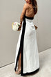 Mixiedress Halter Backless Side Split Color Block Cotton Linen Maxi Dress