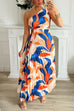 One Shoulder Cut Out Color Block Printed Maxi Pleated Dress