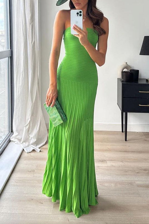 Mixiedress Strapless Tube Pleated Maxi Knit Dress