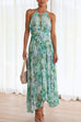 Mixiedress V Neck Waisted Cut Out Floral Pleated Maxi Dress