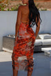 Mixiedress Halter Backless Cut Out Mesh Overlay Tie Dye Bodycon Midi Dress