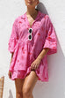 Mixiedress Flare Sleeves Button Down Graffiti Print Ruffle Shirt Dress