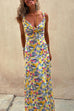 Cross V Neck Abstract Print Swing Maxi Cami Dress