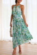 Mixiedress V Neck Waisted Cut Out Floral Pleated Maxi Dress