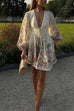 Mixiedress V Neck Lantern Sleeves Floral Print A-line Mini Dress