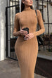 Mixiedress Mockneck Long Sleeves Bodycon Knit Maxi Dress