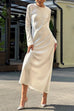 Mixiedress Round Neck Long Sleeves Satin Maxi Party Dress