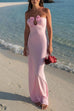 Mixiedress Strapless Flower Applique Maxi Bodycon Dress