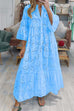 Mixiedress V Neck Flare Sleeves Lace Hollow Out Tiered Maxi Dress