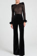 Mixiedress Feather Cuffs Bell Bottom Velvet Splice Jumpsuit