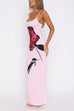 Mixiedress U Neck Spaghetti Strap Rose Print Maxi Bodycon Dress