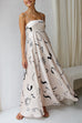 Mixiedress High Waist Graffiti Print Ruffle Swing Maxi Cami Dress