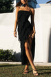 Mixiedress Spaghetti Strap Ruffle Trim Split Maxi Bodycon Dress