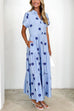 Short Sleeves Button Down Ruffle Tiered Printed Maxi Dress