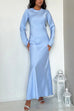 Mixiedress Round Neck Long Sleeves Satin Maxi Party Dress