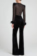 Mixiedress Feather Cuffs Bell Bottom Velvet Splice Jumpsuit