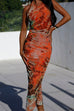 Mixiedress Halter Backless Cut Out Mesh Overlay Tie Dye Bodycon Midi Dress