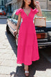 Mixiedress V Neck Shirred Waist Ruffle Tiered Maxi Dress