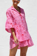 Mixiedress Flare Sleeves Button Down Graffiti Print Ruffle Shirt Dress