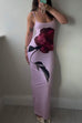 Mixiedress U Neck Spaghetti Strap Rose Print Maxi Bodycon Dress