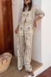 Mixiedress Cactus Print Lapel Long Sleeves Shirt Elastic Waist Wide Leg Pants Set